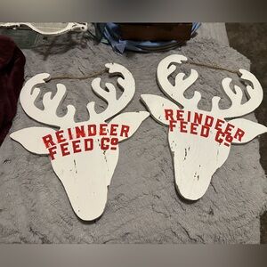 Rustic White and Red Reindeer Wall Decor